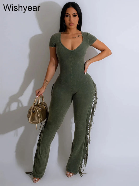 Wish Tassel Flare Jumpsuits