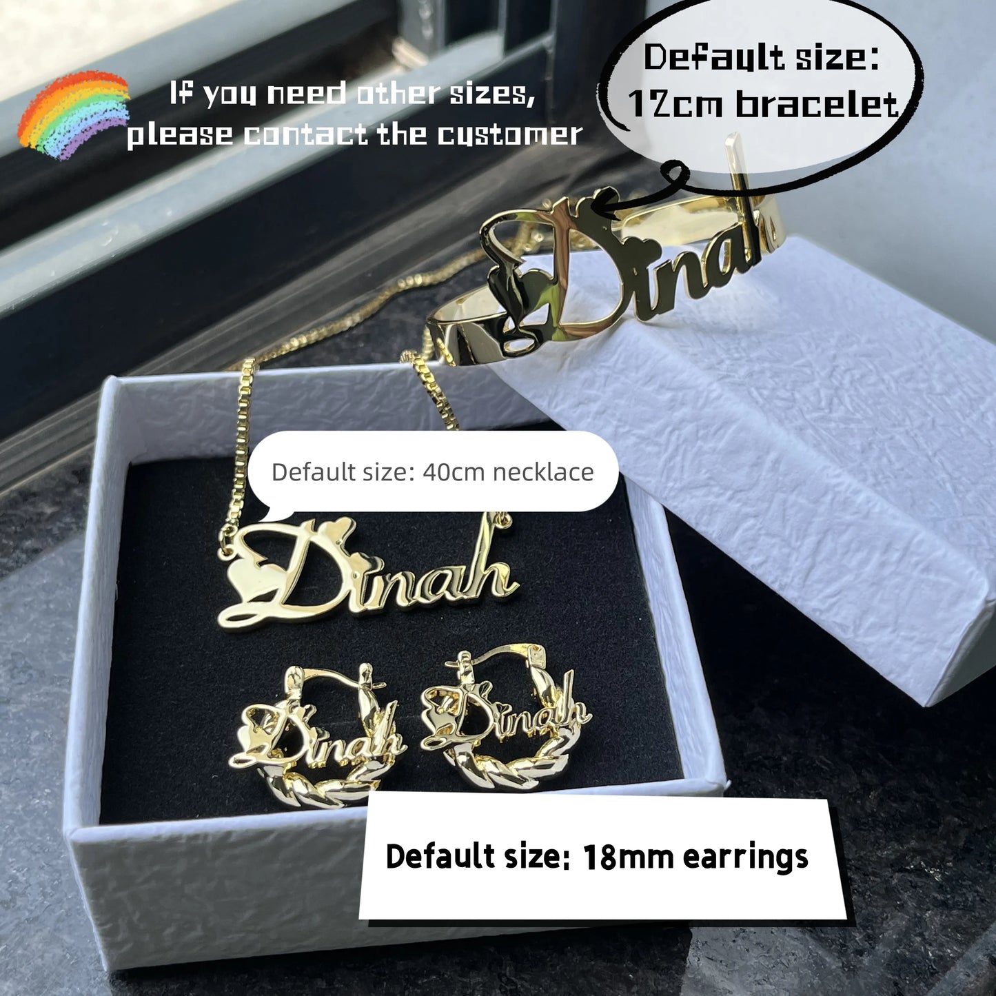 Banga BabyGirl Custom Name Jewelry Set Necklace, Bangles &Mini Hoop Earrings 18mm