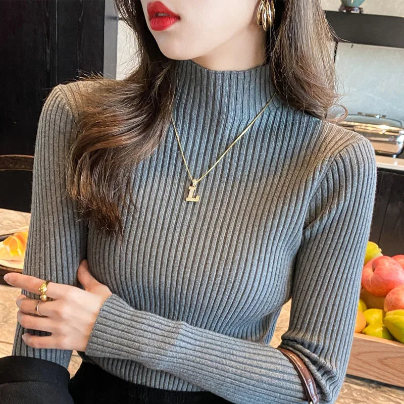 Mock Neck Knitted Sweater Pullover