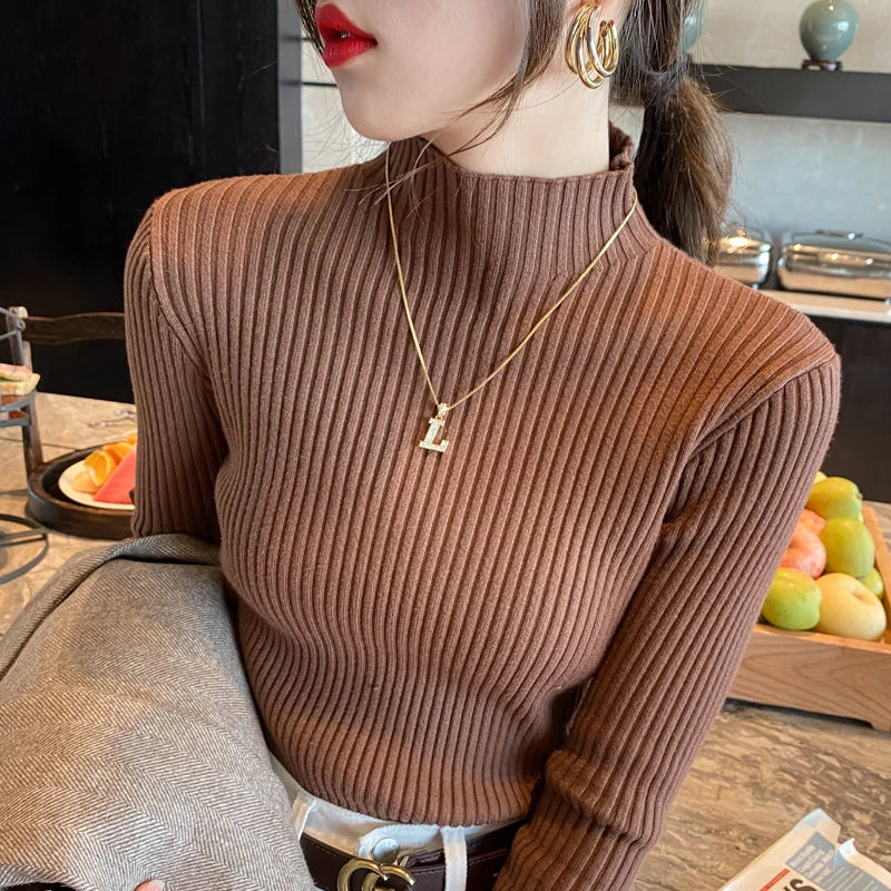 Mock Neck Knitted Sweater Pullover