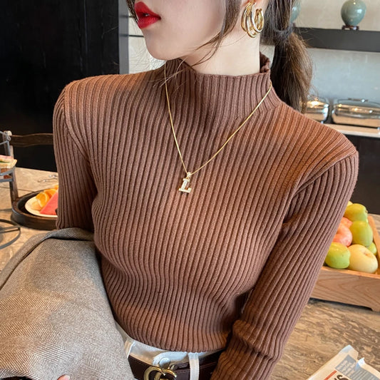 Mock Neck Knitted Sweater Pullover