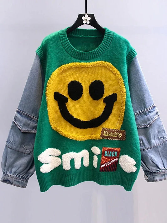 Smiling Face Loose Sweater Tops