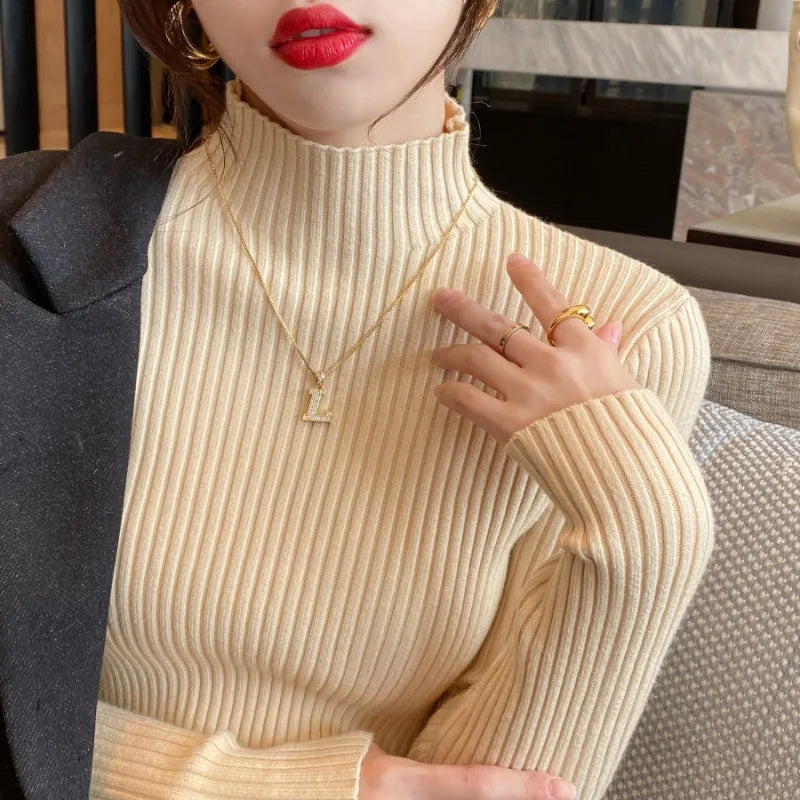 Mock Neck Knitted Sweater Pullover