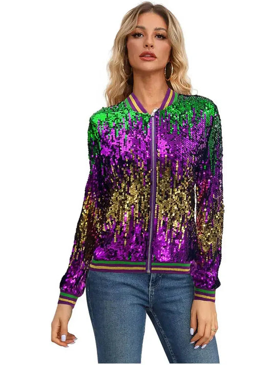 Mardi Gras sequined Bomber Long