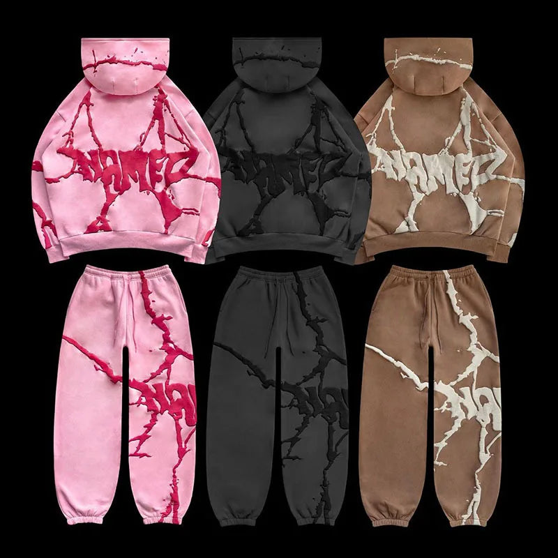 street foam printed hoodie set