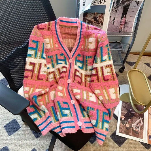 Fashion Vintage Patchwork Knitting Cardigan