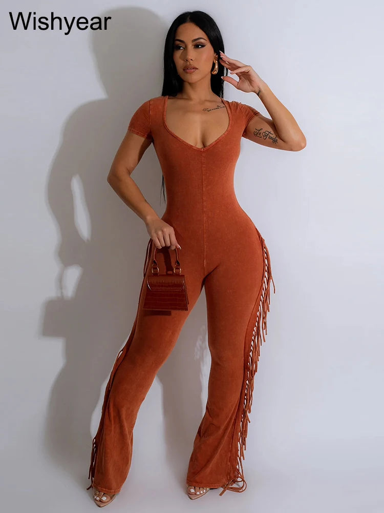 Wish Tassel Flare Jumpsuits