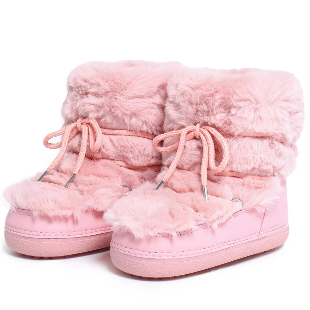 2024 Winter Fur Boots Snow Boots Women Fluffy Fuzzy Furry Faux Fur Boots Middle Calf Platform Pink Black White Furry Boots