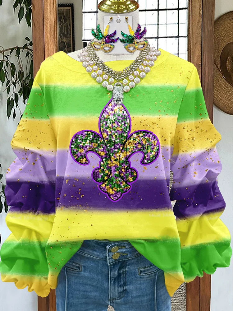 Cute Mardi Gras Print Pleated Sweatshirts