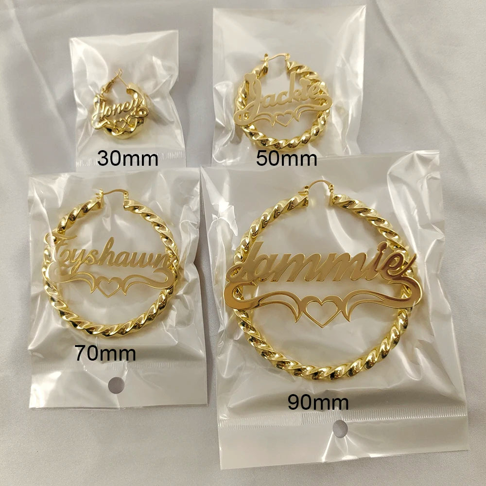 DODOAI New Custom Twist Hoop Earrings with Name