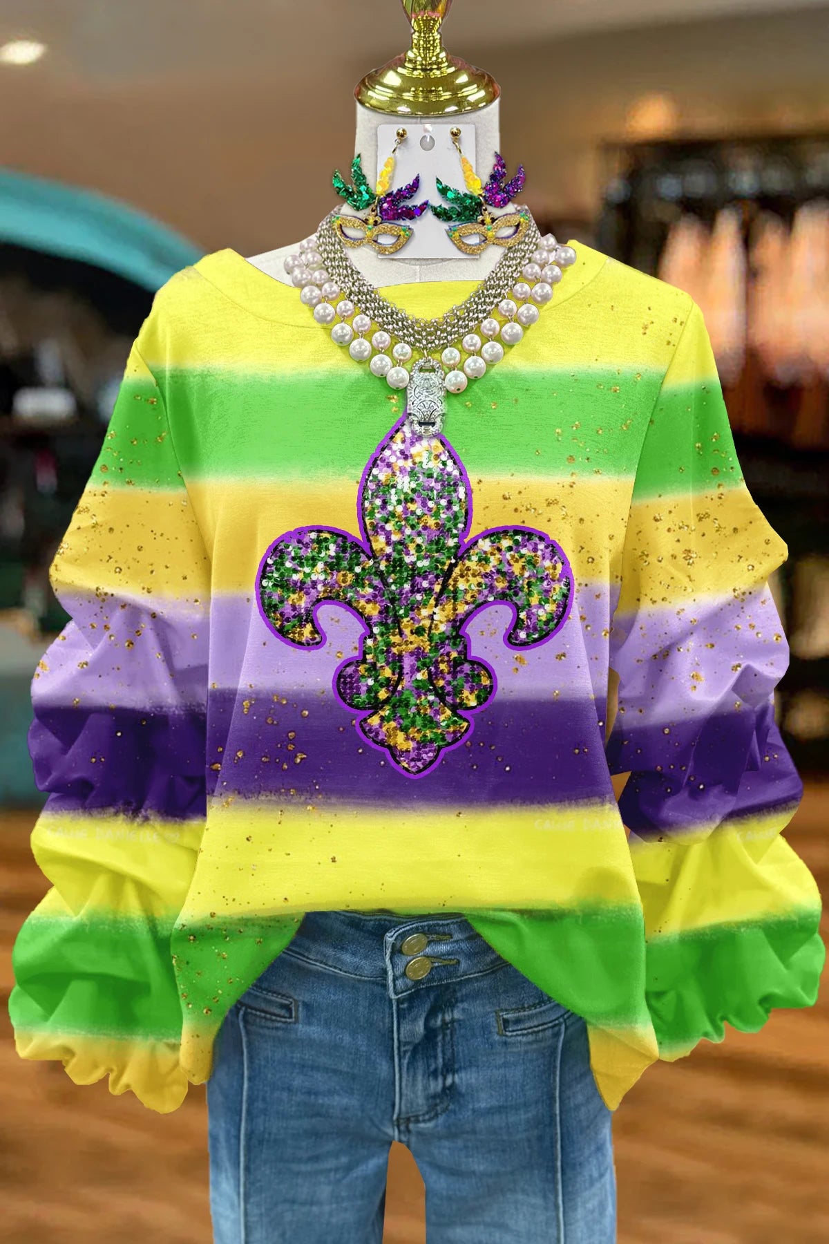 Cute Mardi Gras Print Pleated Sweatshirts