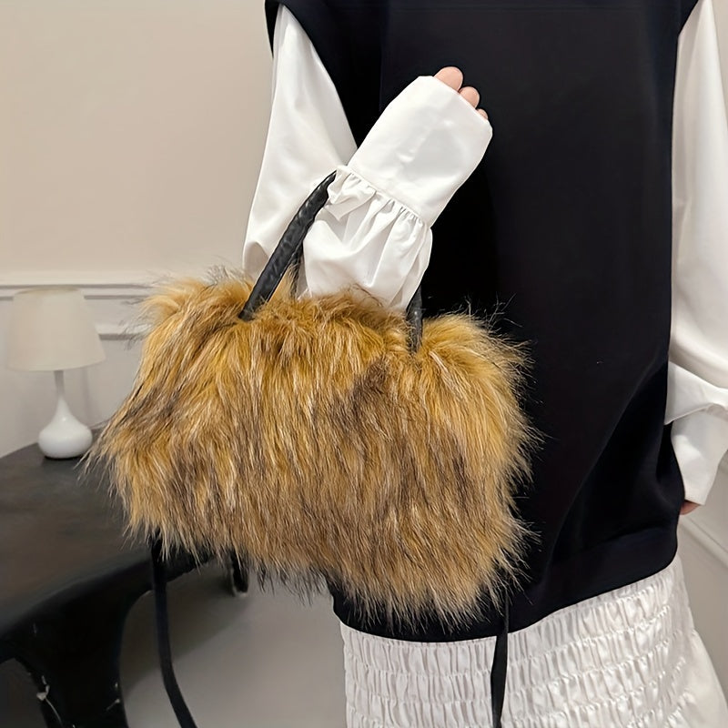 Luxurious Faux Fur Handbag - Y2K Plush Shoulder Bag