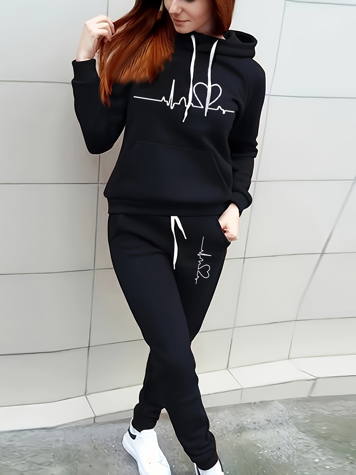 Women's Casual Heart Pattern Hoodie