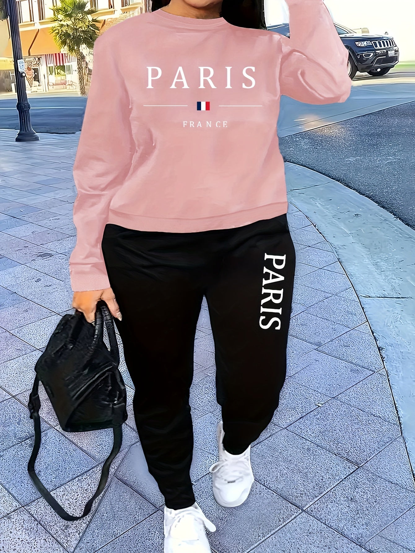 Paris Letter Print Cozy  Jogger Set