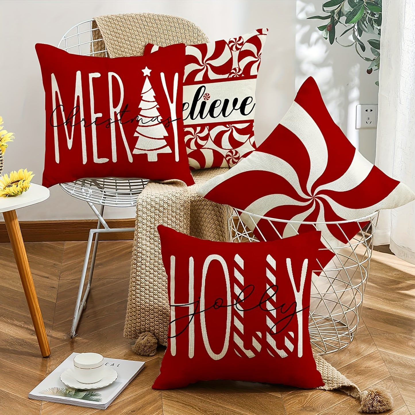 4-Piece Floral Christmas Throw Pillow Covers,