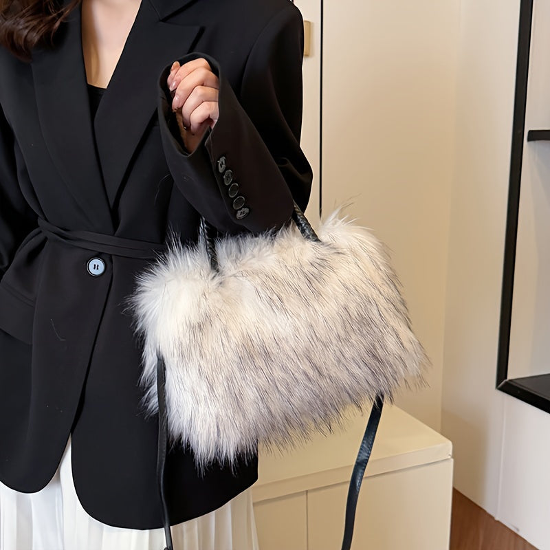 Luxurious Faux Fur Handbag - Y2K Plush Shoulder Bag