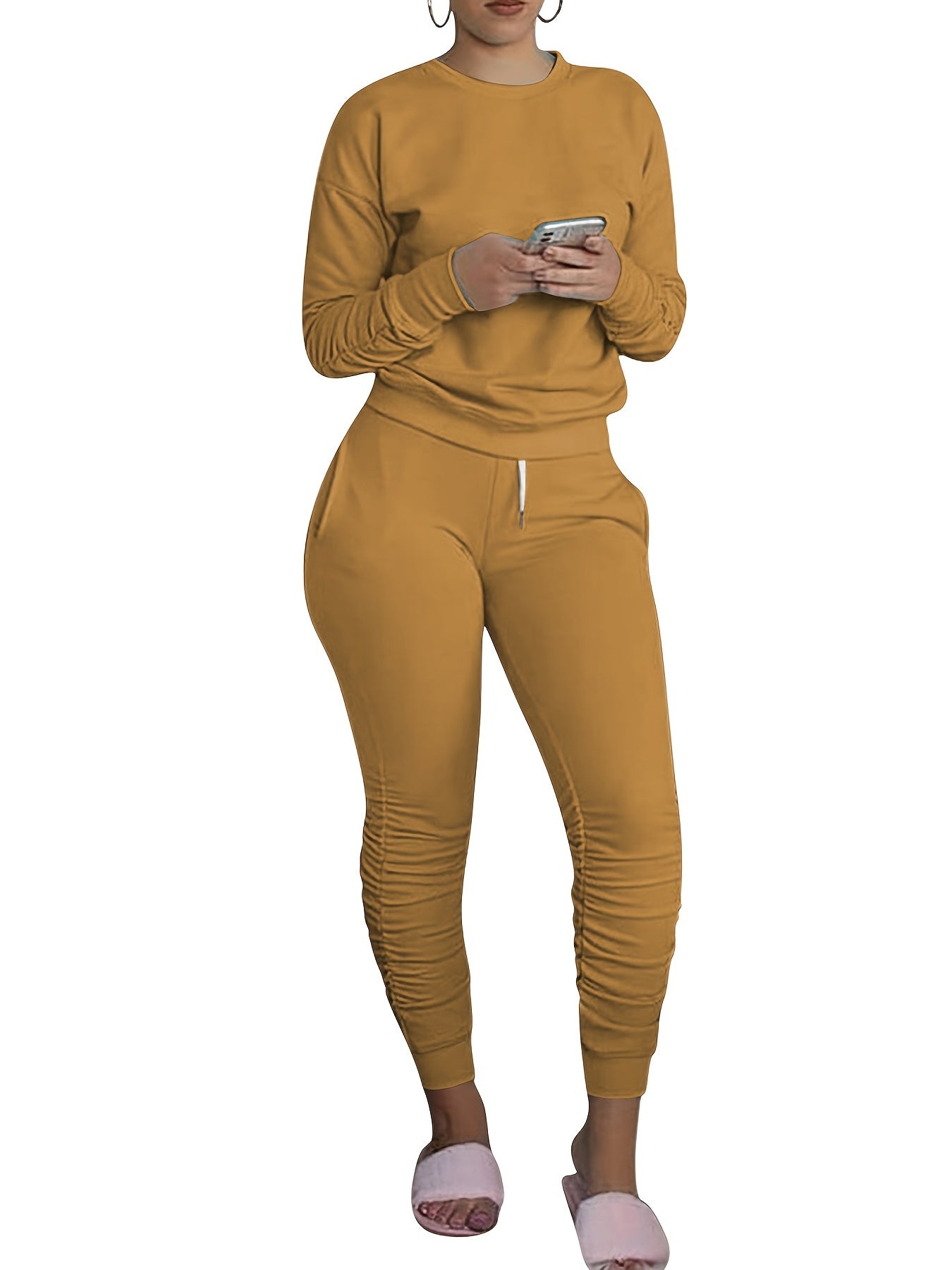 Casual Workout Solid Pantsuits Two-piece Set